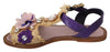 Purple Leather Crystal Flats Sandals