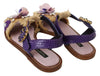 Purple Leather Crystal Flats Sandals