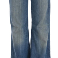 Blue Washed Low Waist Flared Denim Pants Jeans