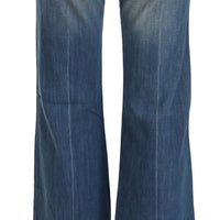 Blue Washed Low Waist Flared Denim Pants Jeans