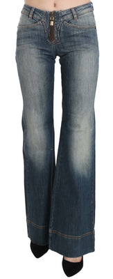 Blue Washed Mid Waist Boot Cut Denim Pants Jeans