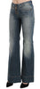 Blue Washed Mid Waist Boot Cut Denim Pants Jeans