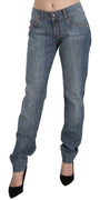 Blue Washed Cotton Low Waist Slim Fit Denim Pants