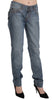 Blue Washed Cotton Low Waist Slim Fit Denim Pants