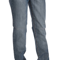 Blue Washed Cotton Low Waist Slim Fit Denim Pants