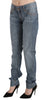 Blue Washed Cotton Low Waist Slim Fit Denim Pants