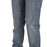 Blue Washed Cotton Low Waist Slim Fit Denim Pants