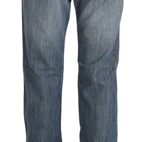 Blue Washed Cotton Low Waist Slim Fit Denim Pants