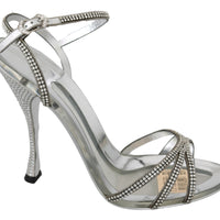 Silver Crystal Ankle Strap Sandals Shoes