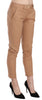 Beige Mid Waist Cotton Skinny Dress Trousers Pants