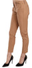 Beige Mid Waist Cotton Skinny Dress Trousers Pants