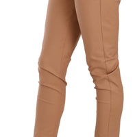 Beige Mid Waist Cotton Skinny Dress Trousers Pants