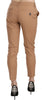 Beige Mid Waist Cotton Skinny Dress Trousers Pants