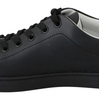 Black Leather Low Top Sneakers Shoes