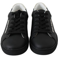 Black Leather Low Top Sneakers Shoes