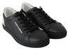 Black Leather Low Top Sneakers Shoes