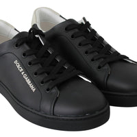 Black Leather Low Top Sneakers Shoes