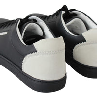 Black Leather Low Top Sneakers Shoes