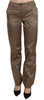 Brown Cotton Mid Waist Straight Pants