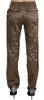 Brown Cotton Mid Waist Straight Pants