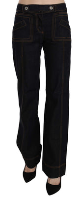 Black Cotton Mid Waist Straight Denim Pants