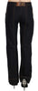 Black Cotton Mid Waist Straight Denim Pants