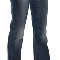 Blue Washed Cotton Mid Waist Boot Cut Denim Pants