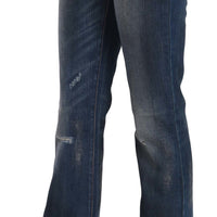 Blue Washed Cotton Mid Waist Boot Cut Denim Pants