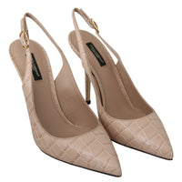 Beige Slingback Leather Beige High Heels Shoes