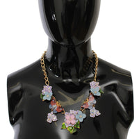 Gold Crystal Ortensia Floral Butterfly Chain Necklace