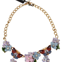 Gold Crystal Ortensia Floral Butterfly Chain Necklace