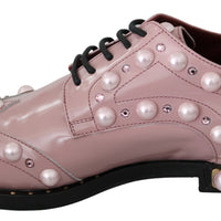 Pink Leather Crystal Pearls Studs Formal Shoes