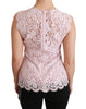 Pink Lace Sleeveless Tank Blouse Cotton Top