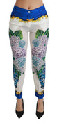 White Hydrangea Straight Mid Waist Silk  Pants