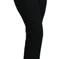 Black Tapered High Waist Brocade Pants