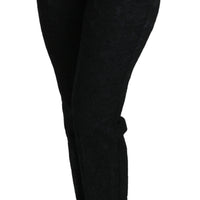 Black Tapered High Waist Brocade Pants