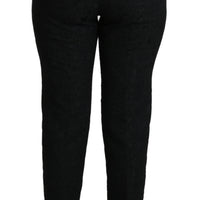 Black Tapered High Waist Brocade Pants