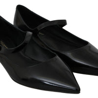 Black Leather Flats Ballerina Mary Jane Shoes