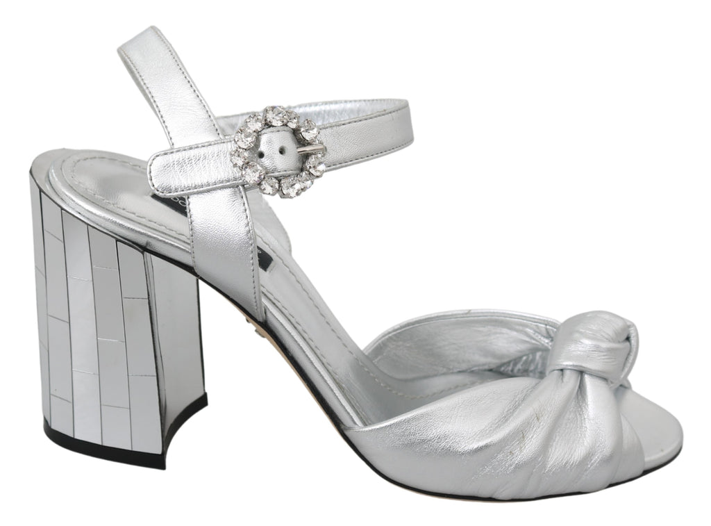 Silver Crystals Leather Heels Sandals Shoes