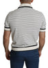 Black White Stripes V-neck Style Polo T-shirt