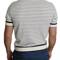 Black White Stripes V-neck Style Polo T-shirt