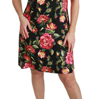 Black Floral Shift A-line Mini Dress