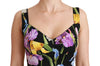 Black Iris Print Silk Stretch Bodycon Dress