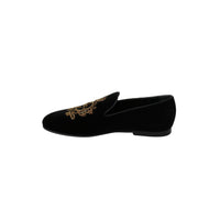 Black Velvet Gold DG Logo Slippers Loafers  Shoes