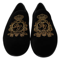 Black Velvet Gold DG Logo Slippers Loafers  Shoes