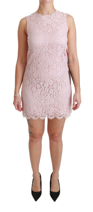 Pink Floral Lace Shift Gown Mini Dress