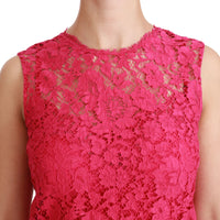 Pink Floral Lace Shift Gown Mini Dress