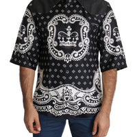 Black Bandana Print Silk Men Casual Shirt