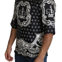 Black Bandana Print Silk Men Casual Shirt