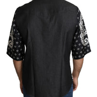 Black Bandana Print Silk Men Casual Shirt